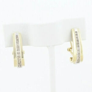 10k Yellow Gold & White Gold Diamond Hoop Earrings Omega Back